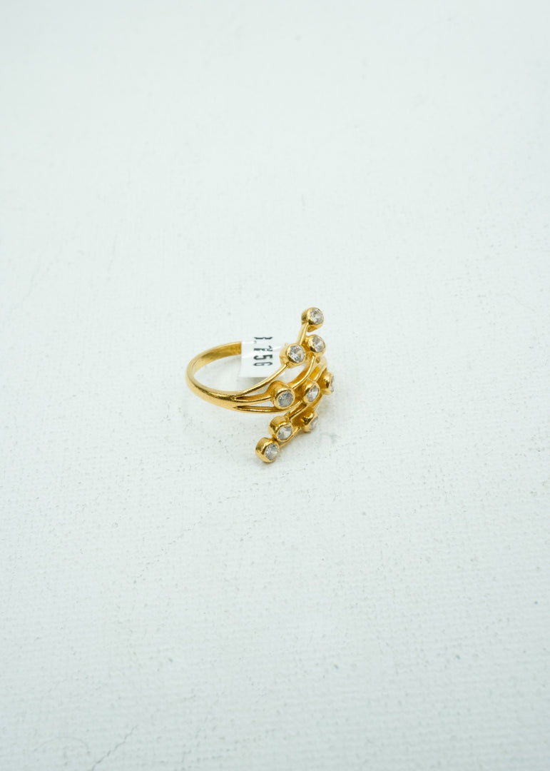 Designer yellow gold ring with diamond studs