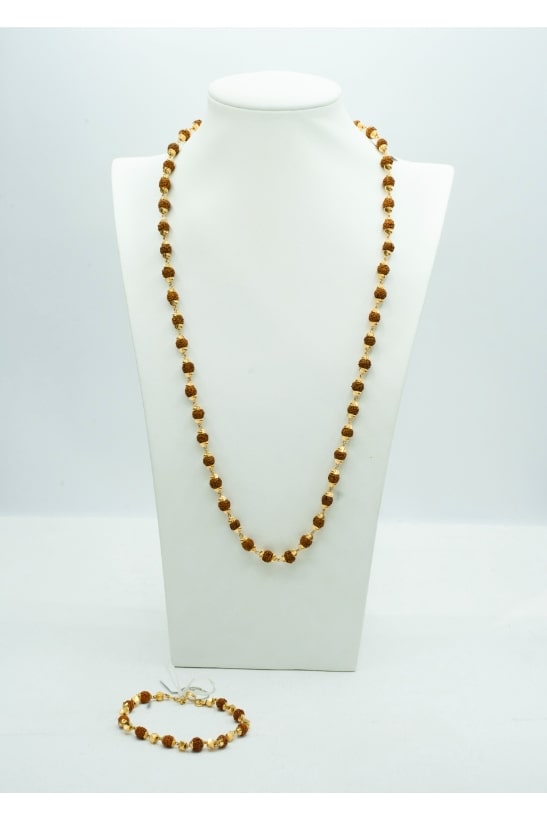 Rudraksha gold beaded long chain with matching bracelet