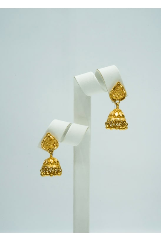 Traditional Leaf embossed gold jhumki earrings