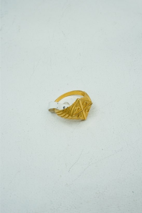 Traditional gold textured square signet ring
