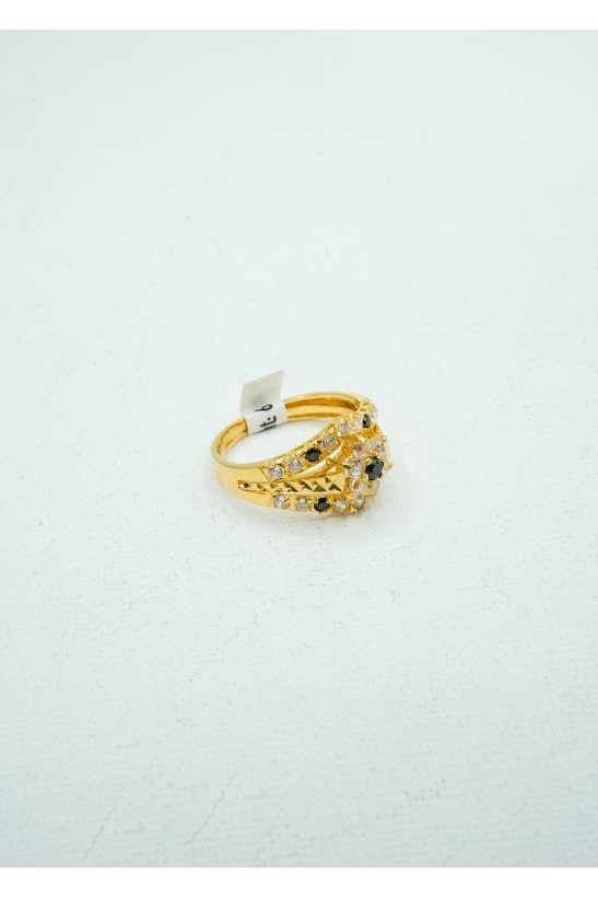 Yellow gold ring with diamond and coloured stones encrusted design