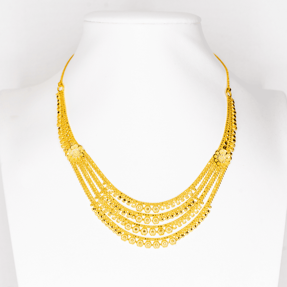Classic four line gold collar necklace set-