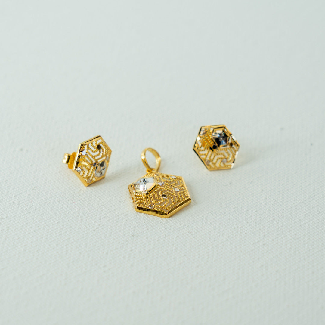 White gold Net Pendant Set-