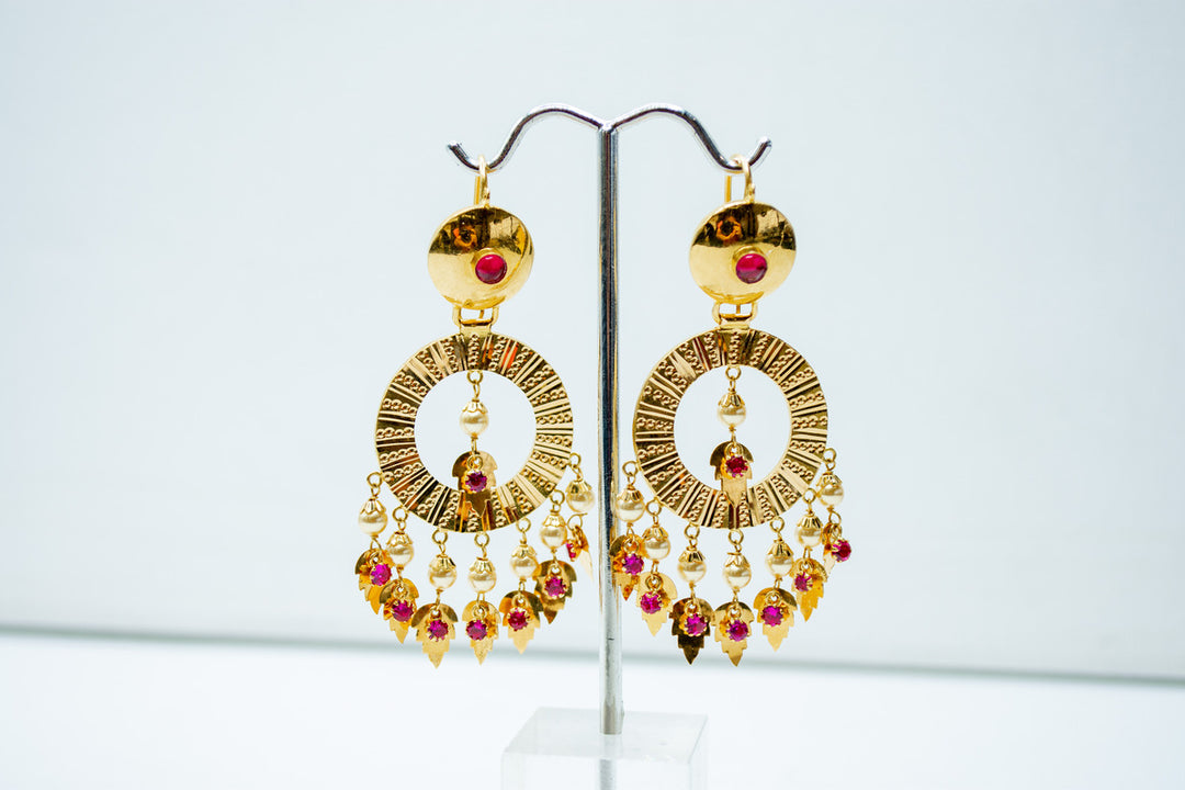 Stunning gold and pink jhumka earrings