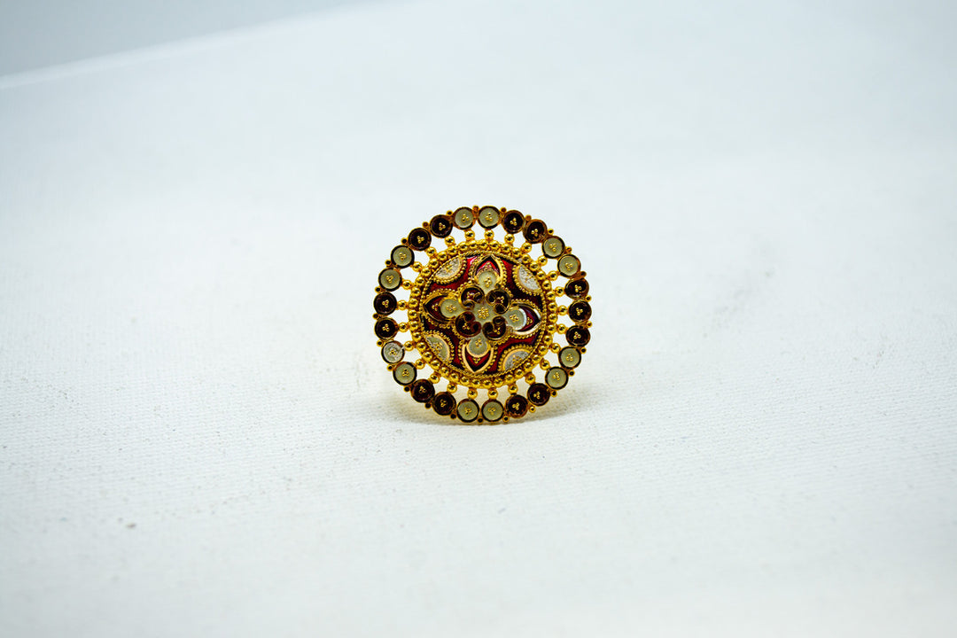 Traditional two-toned gold circular designer ring
