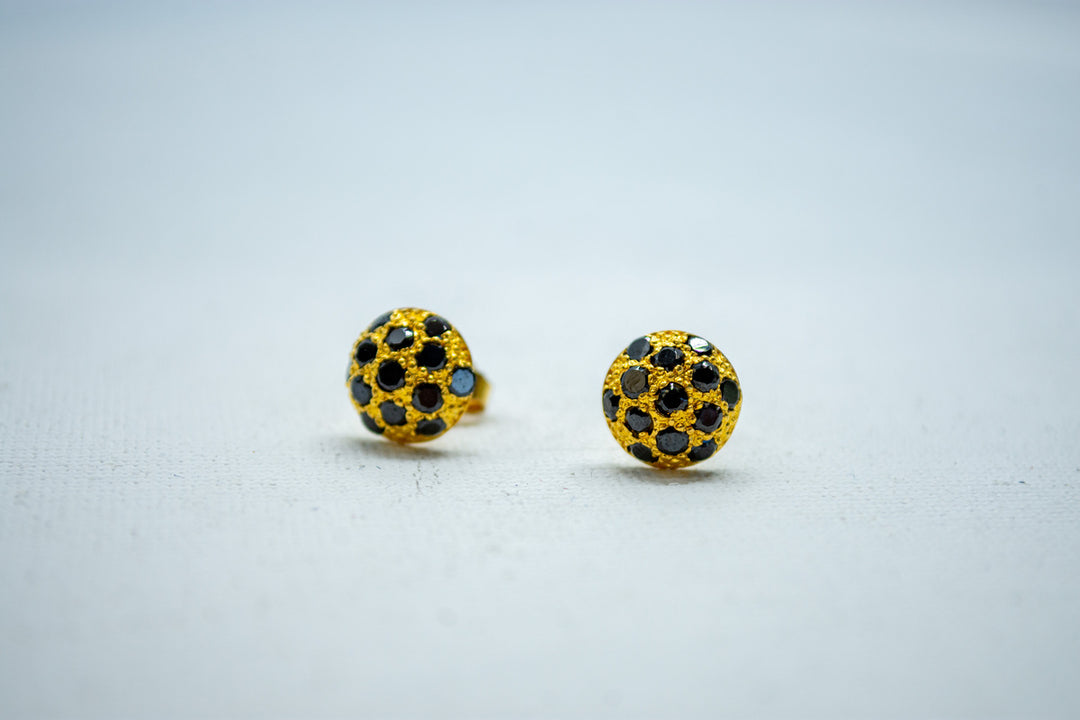 Black disco ball stud earrings-
