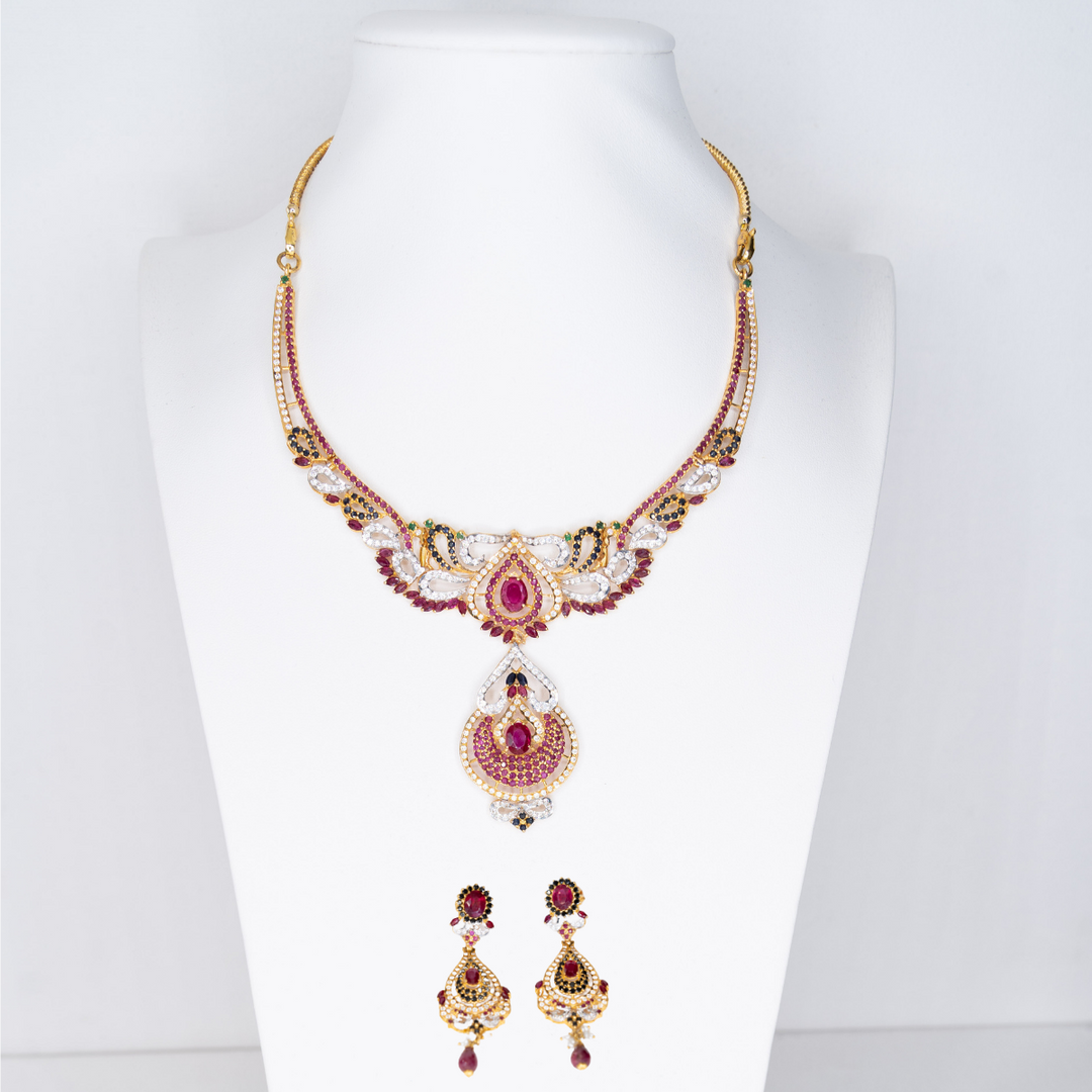 Mutlicolour stonework bridal necklace set