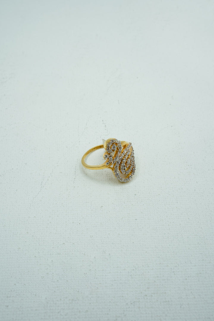 Designer diamond insignia swan ring in yellow gold