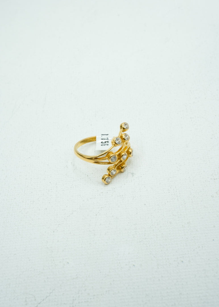 Designer yellow gold ring with diamond studs