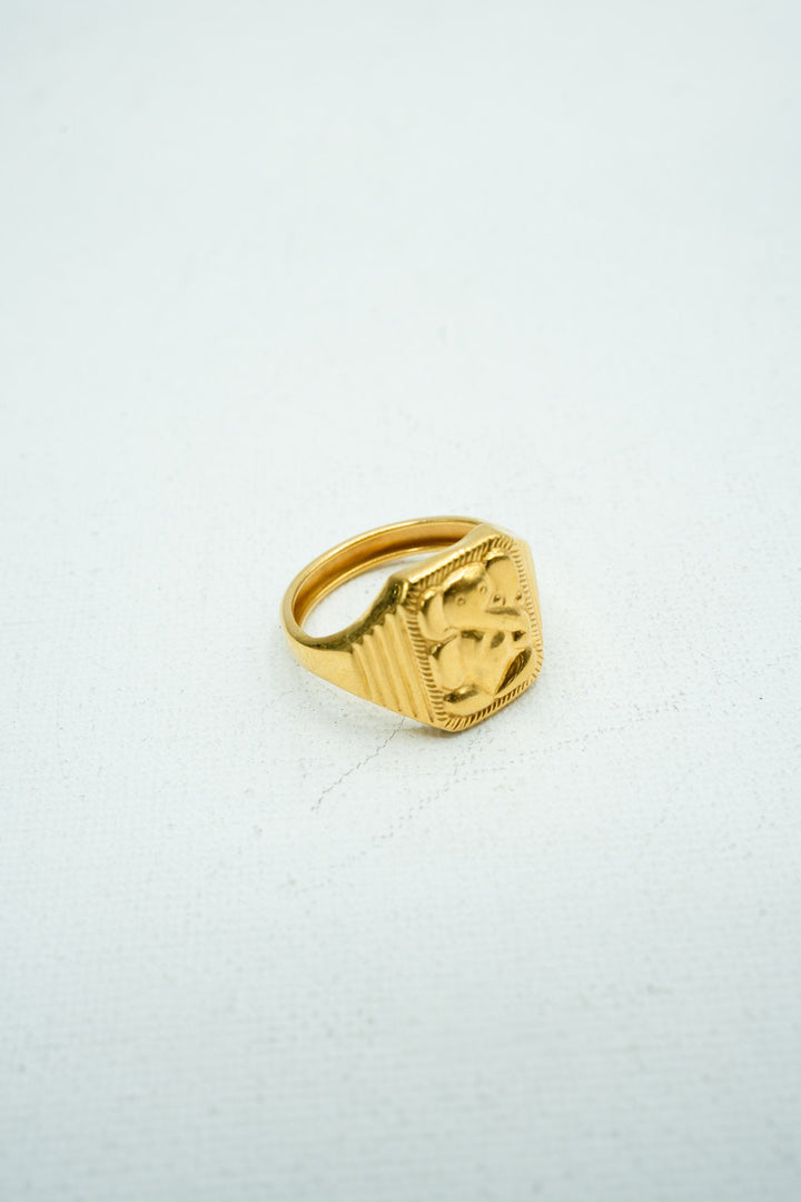 Divine yellow-gold square signet ring with Ganesha symbol