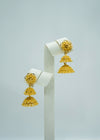 Floral designed bright gold double layered traditional Jhumka earrings