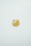 Gold signet square ring with intricate carvings