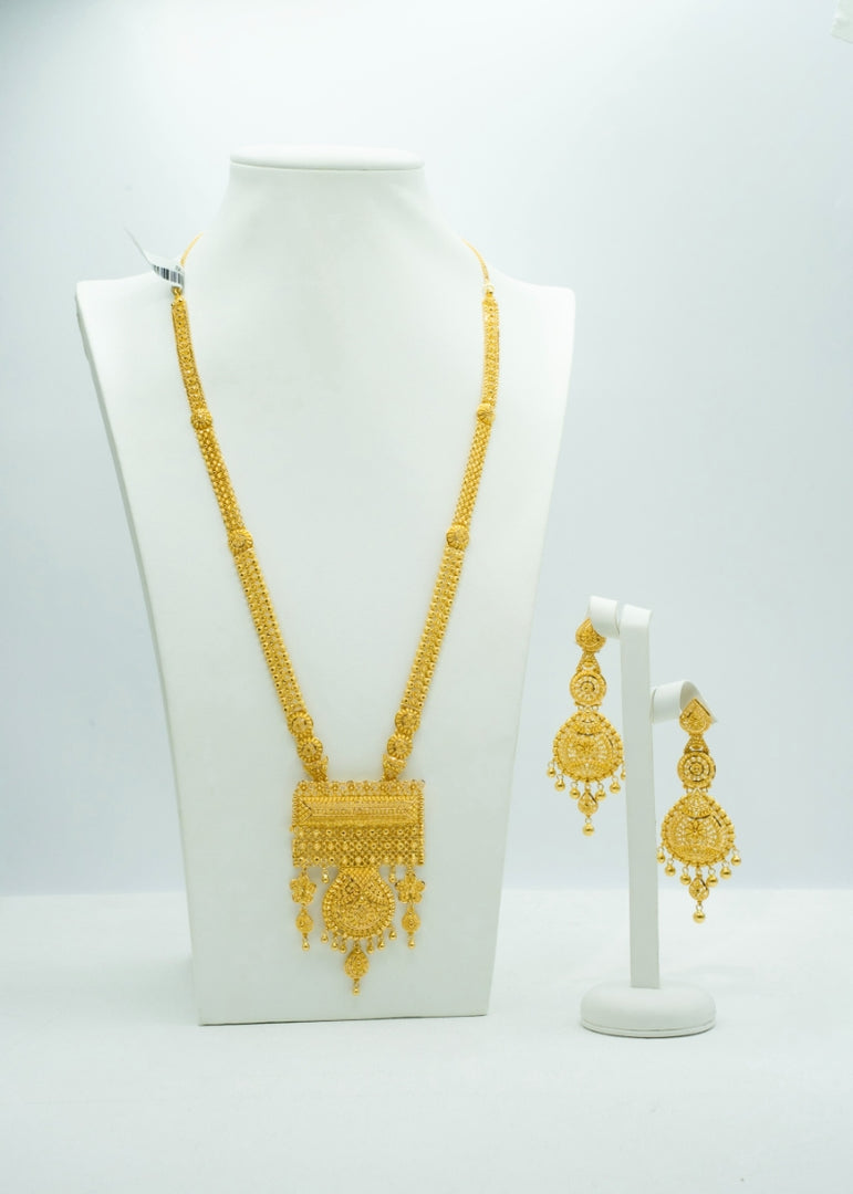 Gorgeous Raani-haar with a heavy designer pendant with matching long earrings