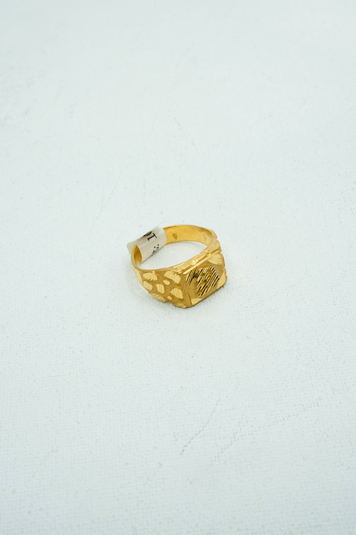 Hand-crafted yellow-gold square signet ring with intricate design