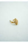 Princess cut yellow gold ring with embedded diamond crusts.