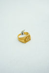 Textured yellow gold square signet ring with carvings