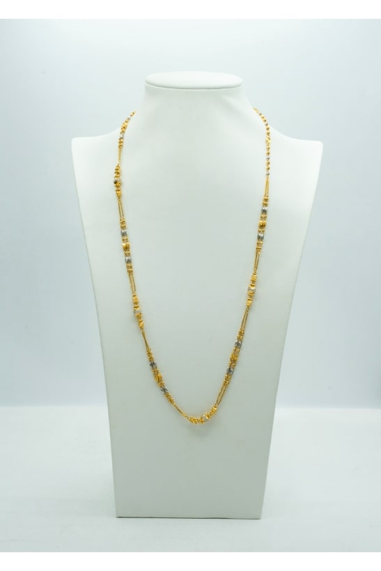 Two-toned long gold chain with fine beads