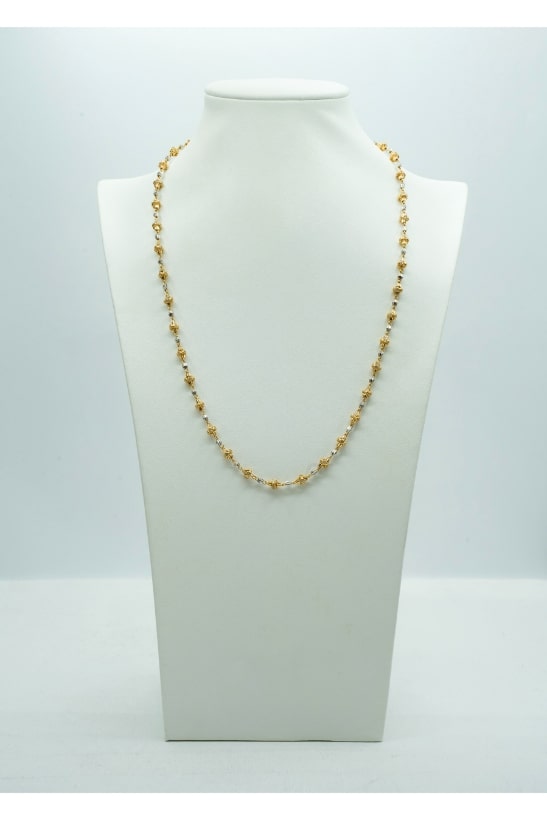 Two-toned yellow and white gold beaded long chain