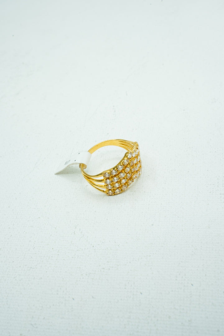 Yellow gold engraved with small diamond studded ring