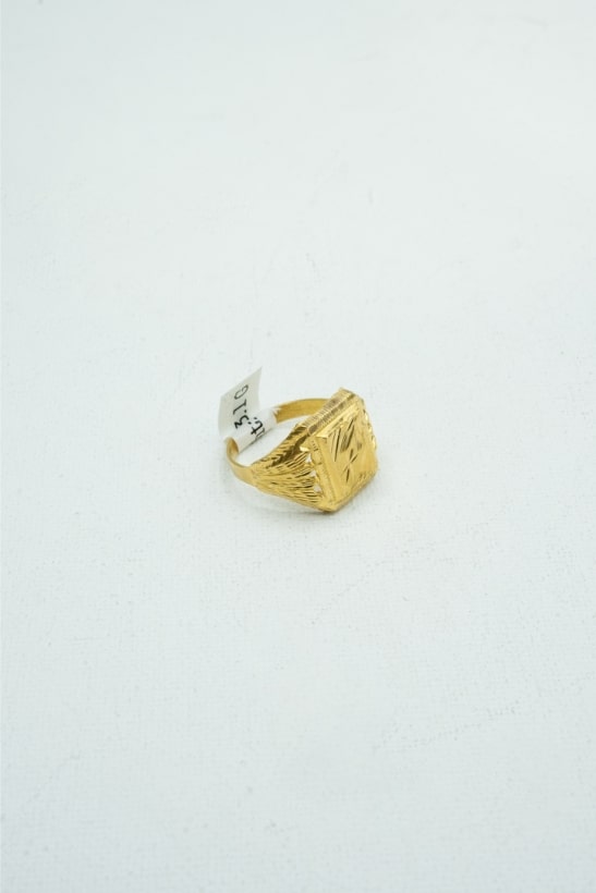 Yellow gold textured square signet ring