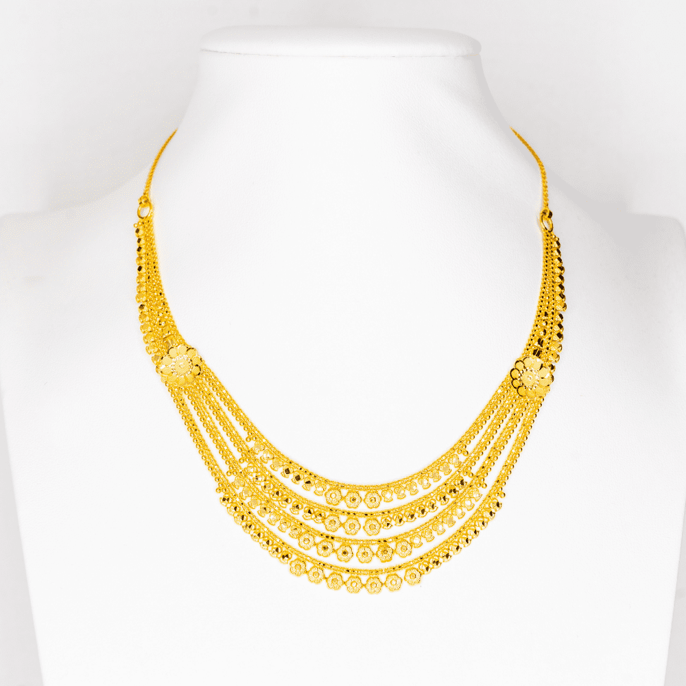Classic four line gold collar necklace set