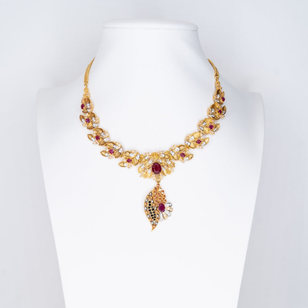 Ruby Encrusted Traditional Gold Necklace Set