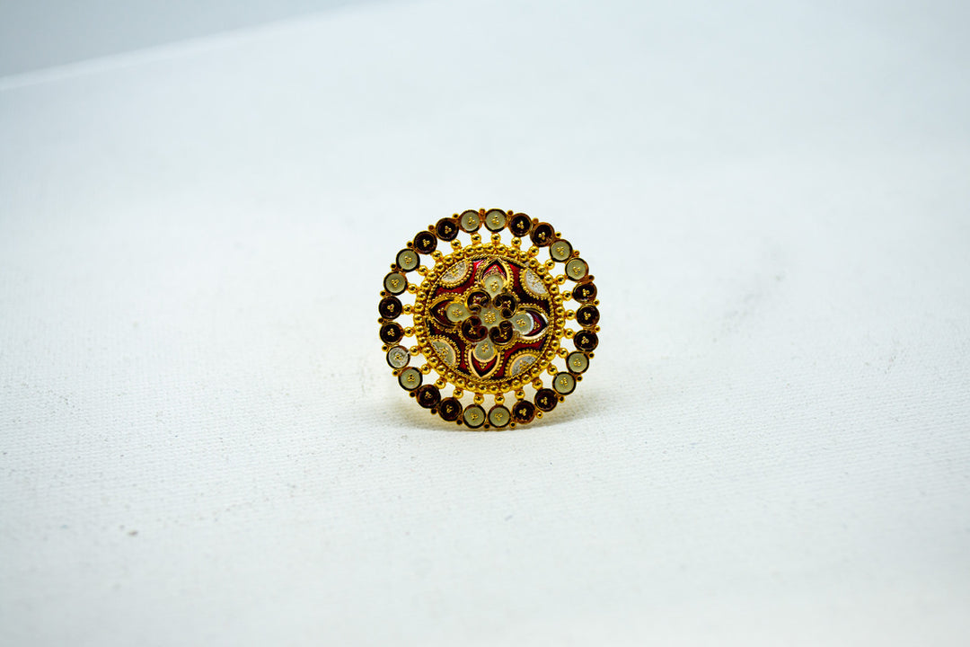Traditional two-toned gold circular designer ring