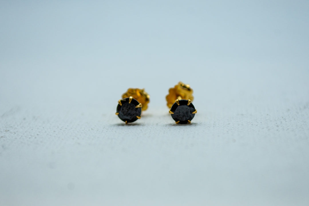 Serene black gem-encrusted gold studs earrings