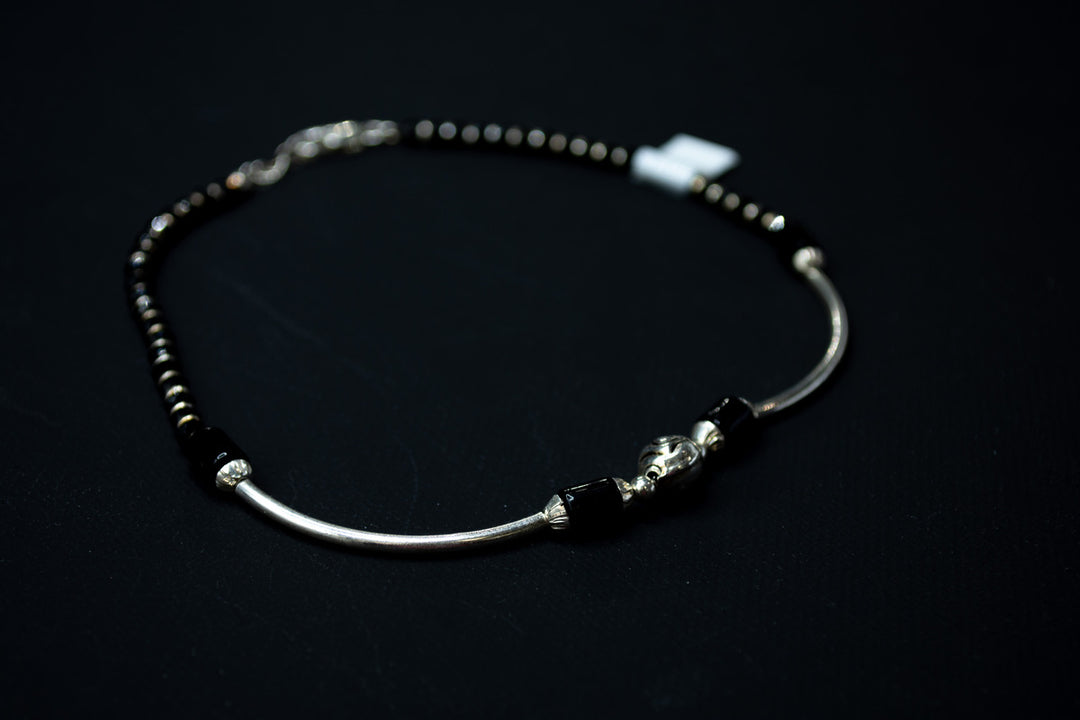 Black beaded silver bracelet-