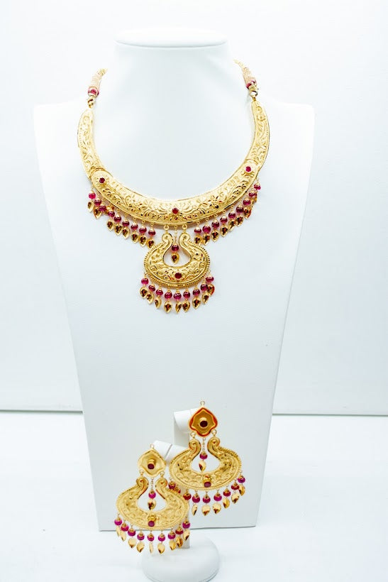Royal pink and gold bridal necklace set