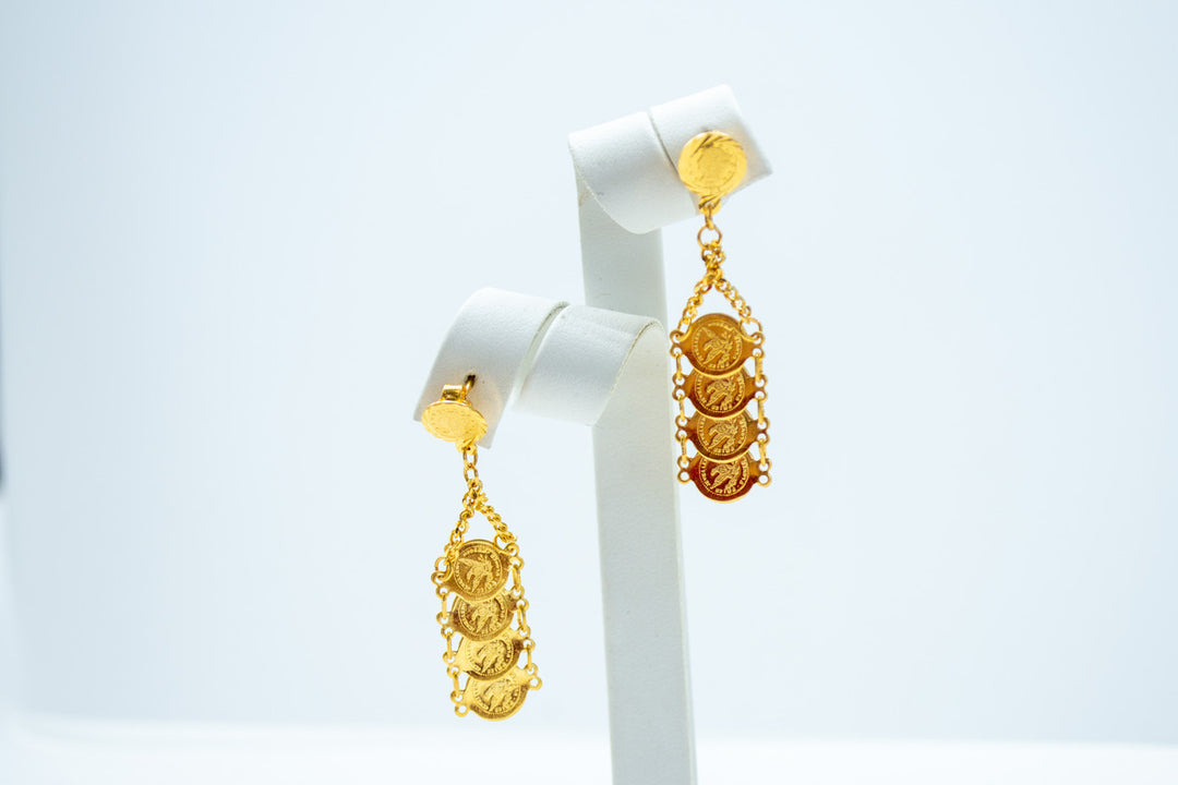 Old-world gold hanging earrings