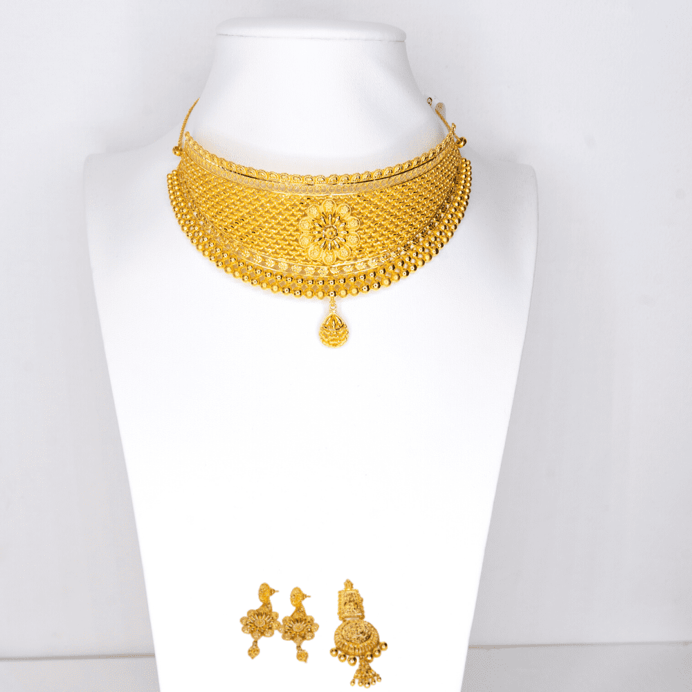 Intricate designer gold embellished necklace set